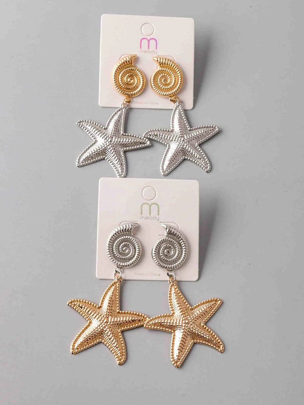 FASHION GOLD & SILVER SEA STAR EARRINGS