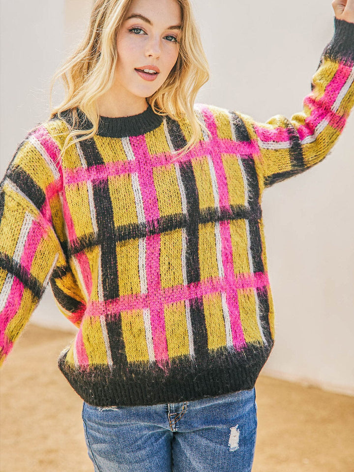 WOMEN'S LONG SLEEVE COLORBLOCK PULLOVER SWEATER