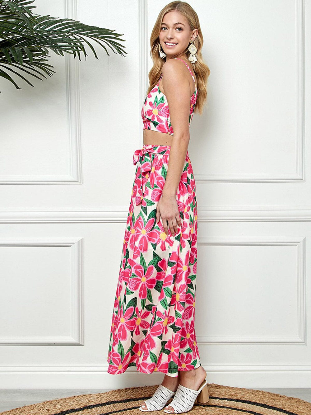 WOMEN'S SLEEVELESS SMOCK CROP TOP & MAXI SKIRT FLORAL 2PC. SET