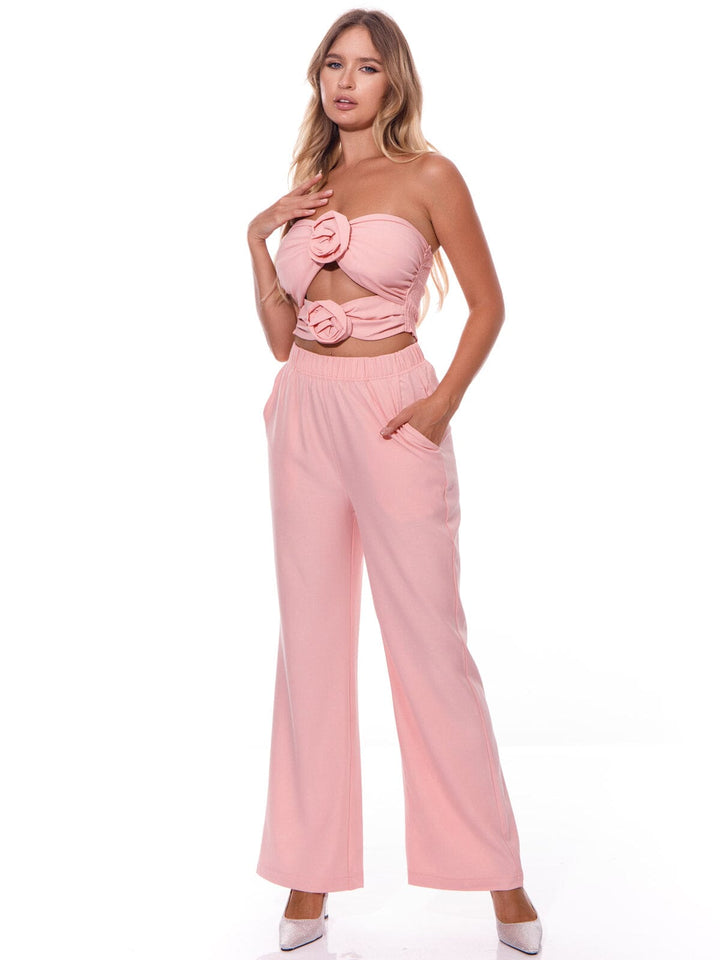 WOMEN'S SLEEVELESS TANK TOP & WIDE LEG PANTS SOLID 2PC. SET