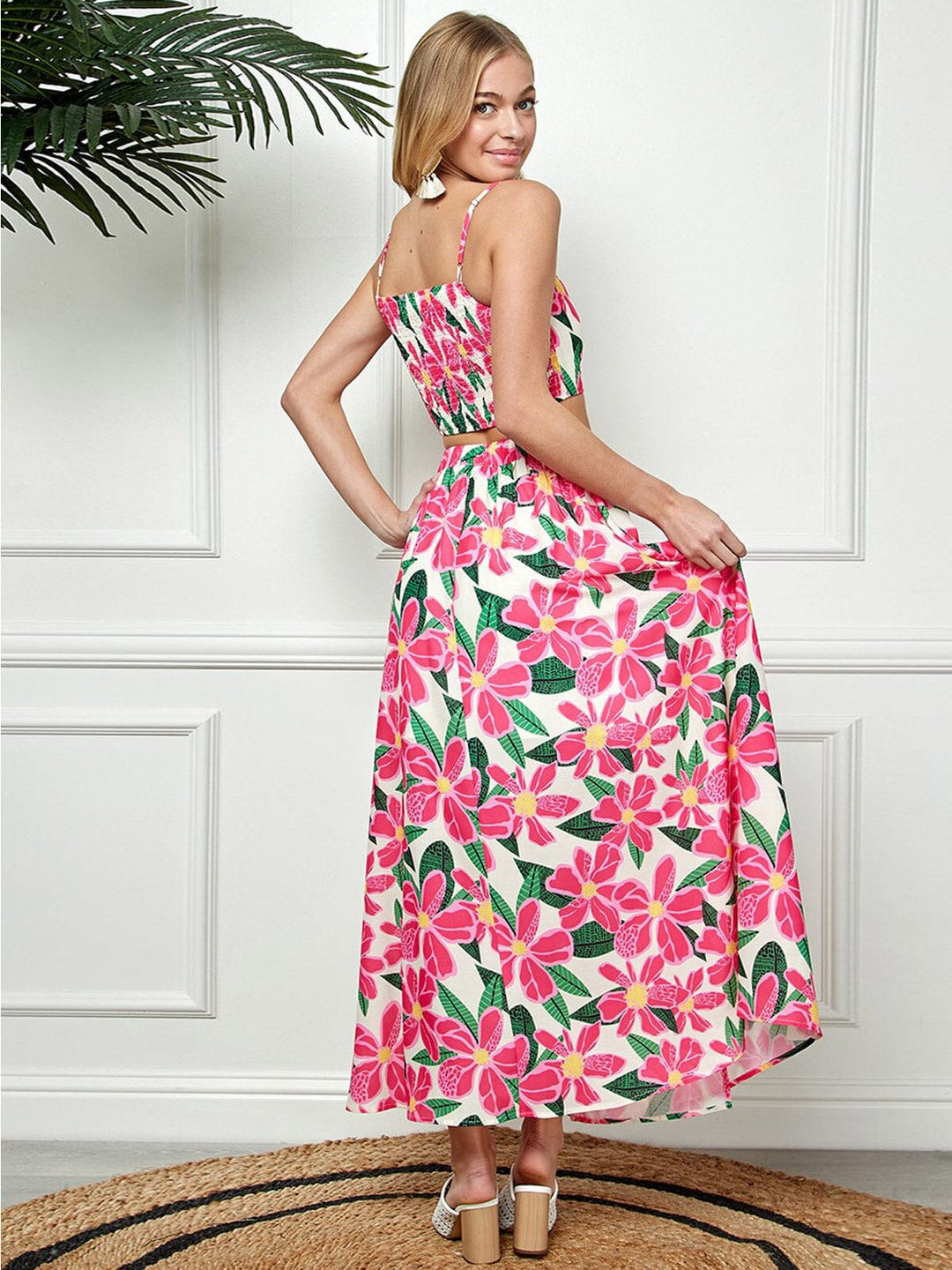 WOMEN'S SLEEVELESS SMOCK CROP TOP & MAXI SKIRT FLORAL 2PC. SET