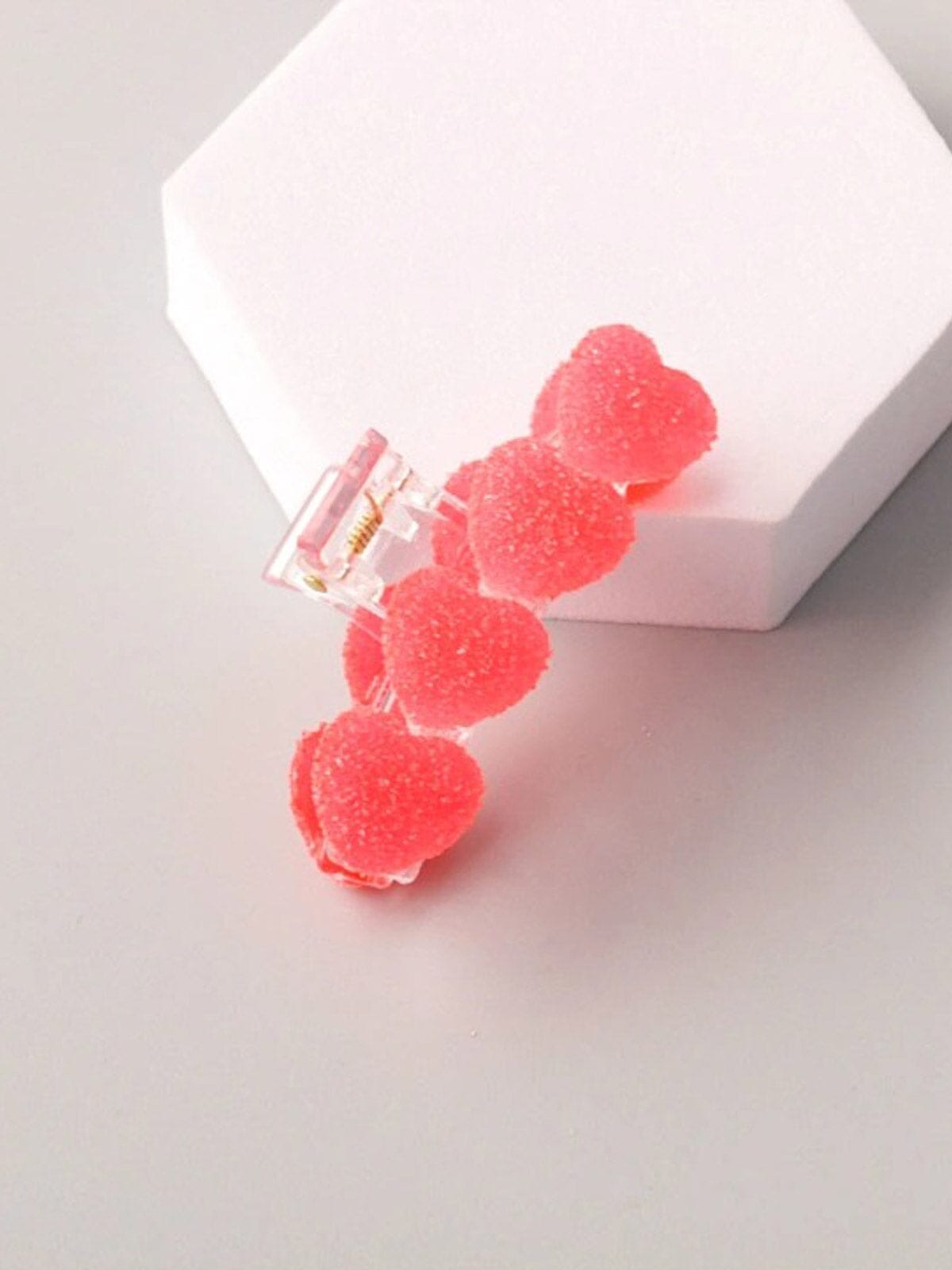 FASHION PINK FROSTED HEARTS CLAW HAIR CLIPS