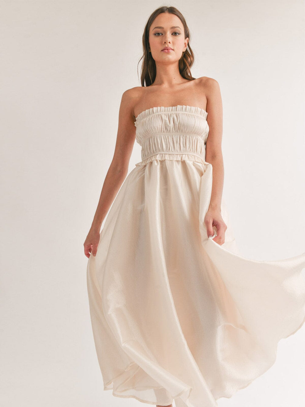 WOMEN'S SLEEVELESS SMOCK FIT & FLARE MAXI DRESS