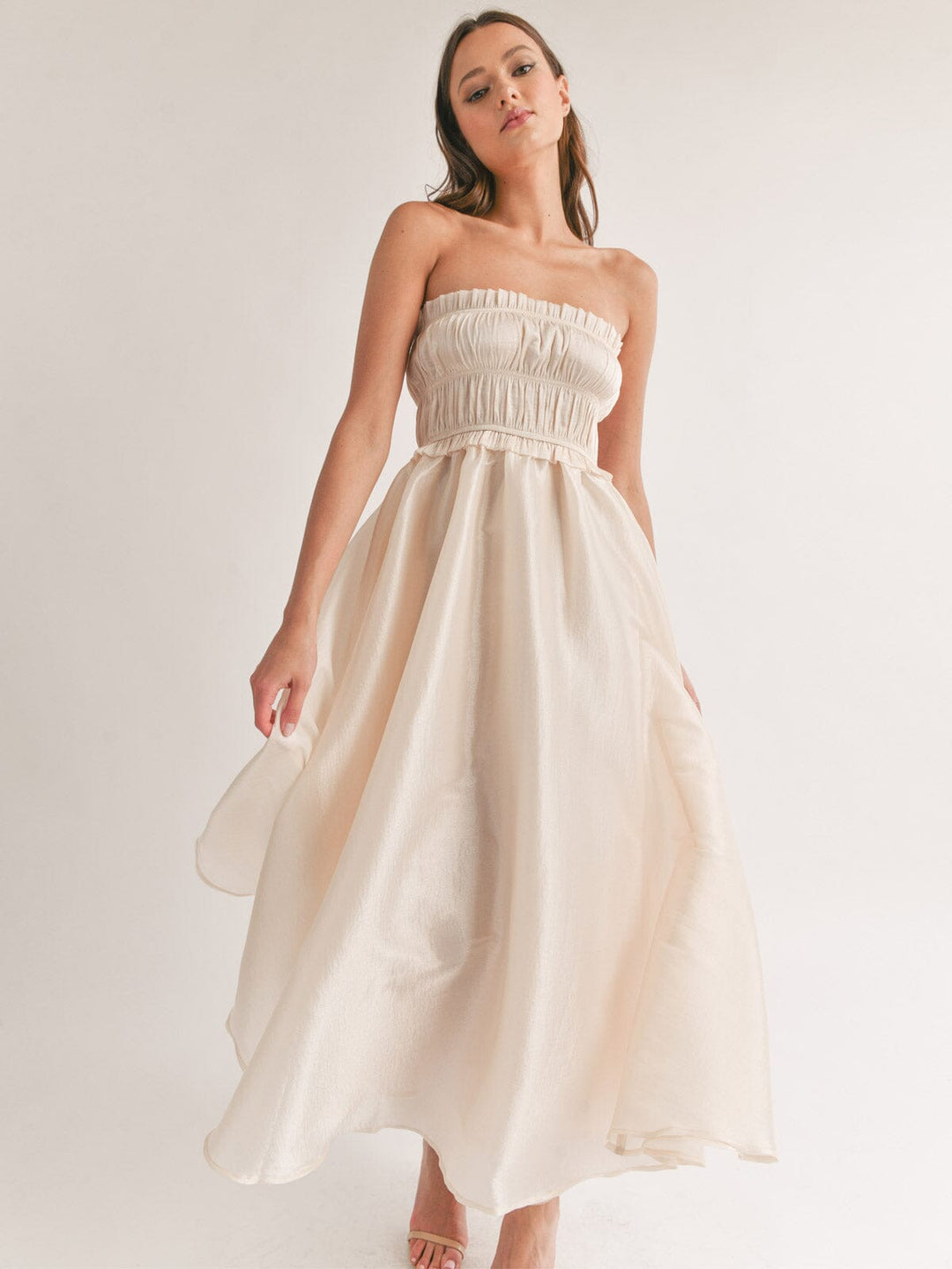 WOMEN'S SLEEVELESS SMOCK FIT & FLARE MAXI DRESS