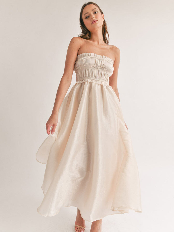 WOMEN'S SLEEVELESS SMOCK FIT & FLARE MAXI DRESS