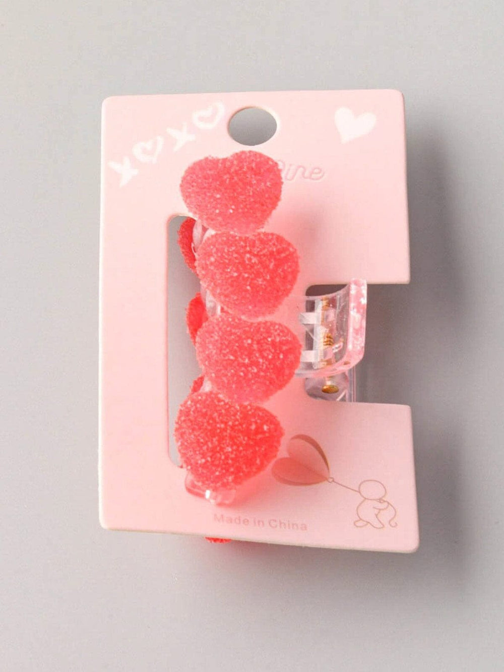 FASHION PINK FROSTED HEARTS CLAW HAIR CLIPS