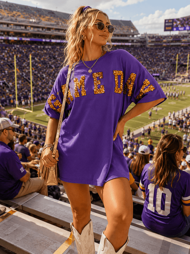 WOMEN'S SHORT SLEEVE POCKETS SEQUINS GAME DAY MINI DRESS