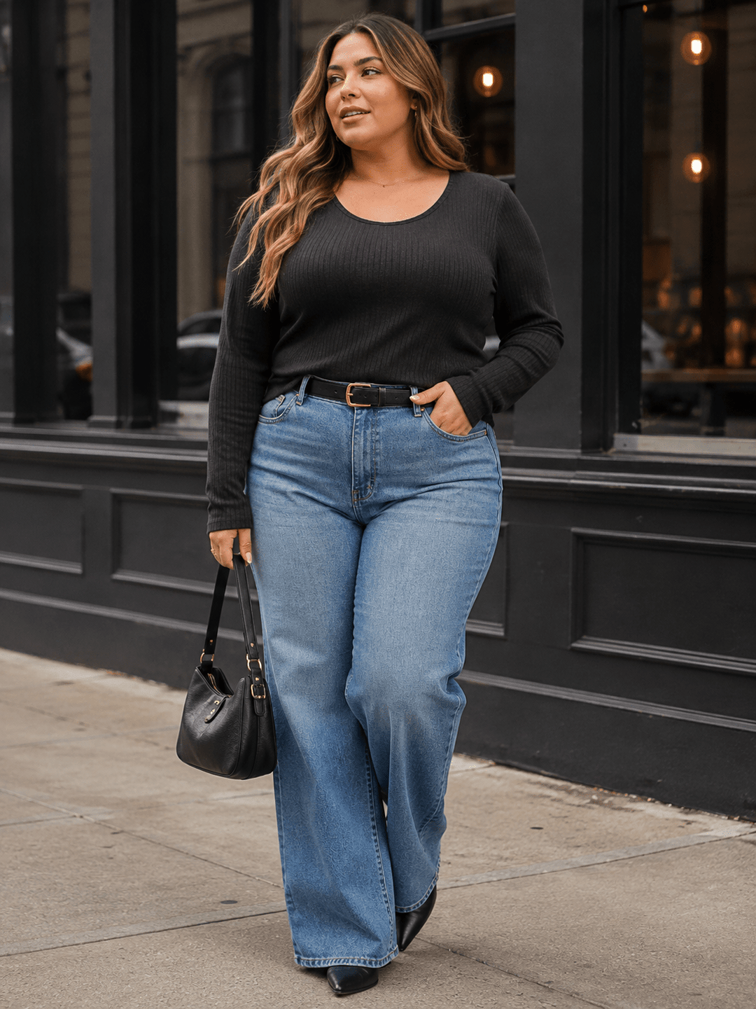 PLUS SIZE LONG SLEEVE RIBBED BASIC TOP