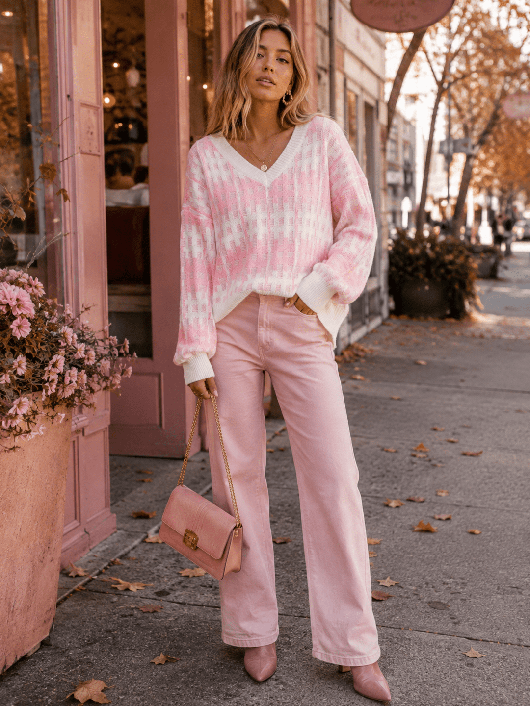 WOMEN'S LONG SLEEVE V-NECK COLORBLOCK PULLOVER SWEATER