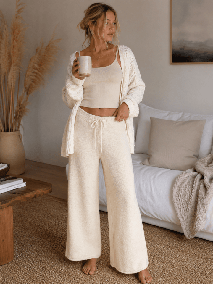 WOMEN'S ELASTIC WAIST SELF TIE WIDE LEG PANTS