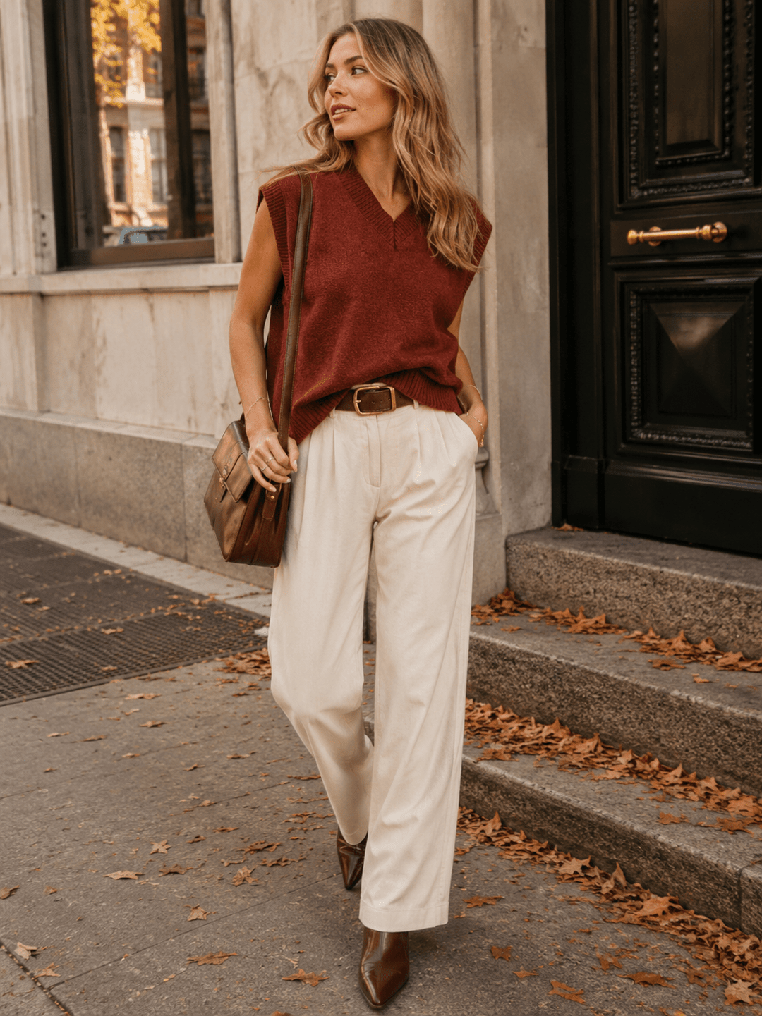 WOMEN'S SLEEVELESS V-NECK SWEATER VEST