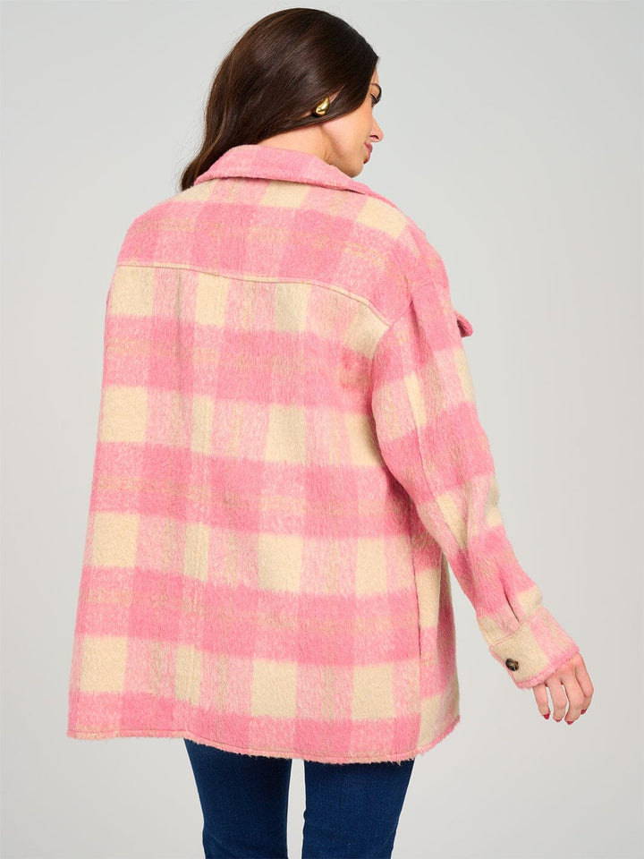 WOMEN'S LONG SLEEVE BUTTON UP FRONT POCKETS PLAID JACKET