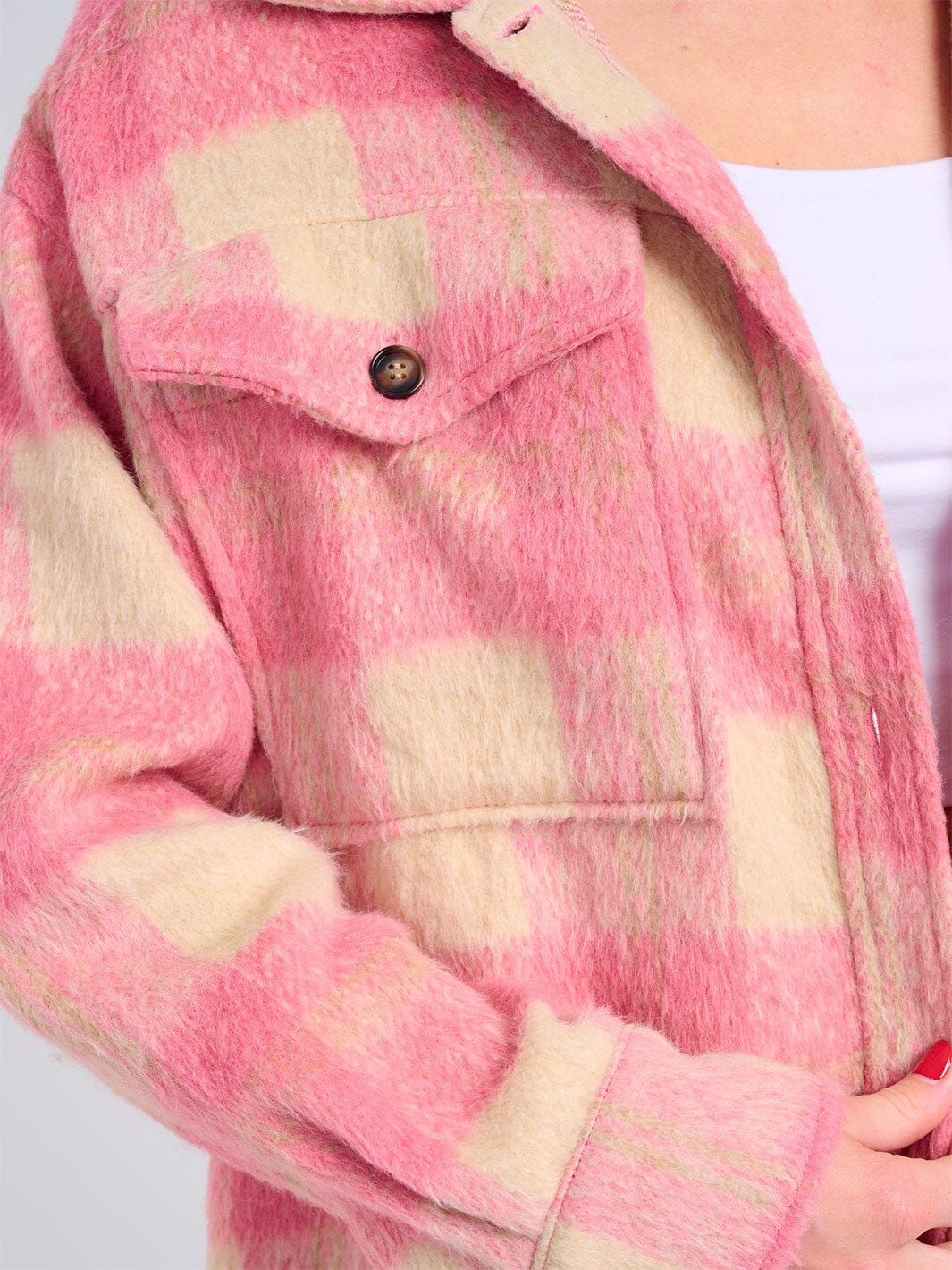 WOMEN'S LONG SLEEVE BUTTON UP FRONT POCKETS PLAID JACKET