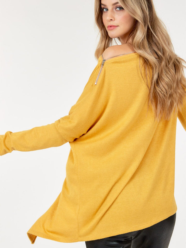 WOMEN'S LONG SLEEVE ZIPPER DETAILED TUNIC TOP