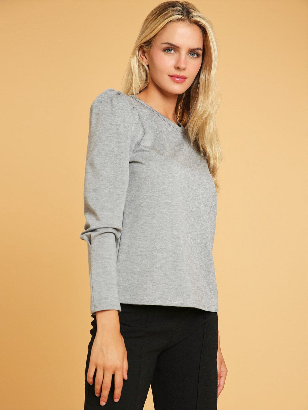 WOMEN'S LONG PUFF SLEEVE SOLID TOP