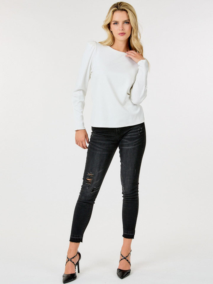 WOMEN'S LONG PUFF SLEEVE SOLID TOP
