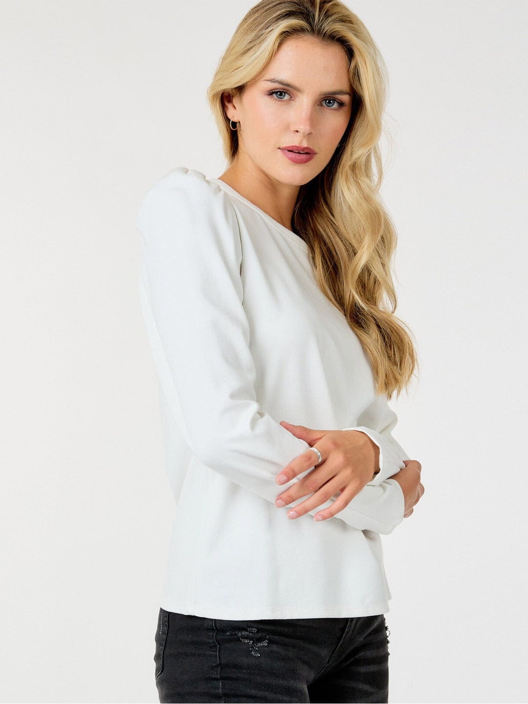 WOMEN'S LONG PUFF SLEEVE SOLID TOP