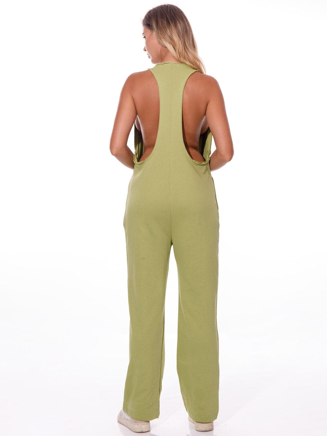 WOMEN'S SLEEVELESS ZIP UP POCKETS WIDE LEG OVERALL