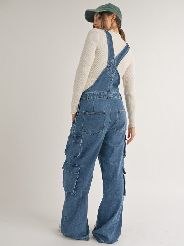 WOMEN'S BUTTON CLOSURE POCKETS DENIM OVERALL