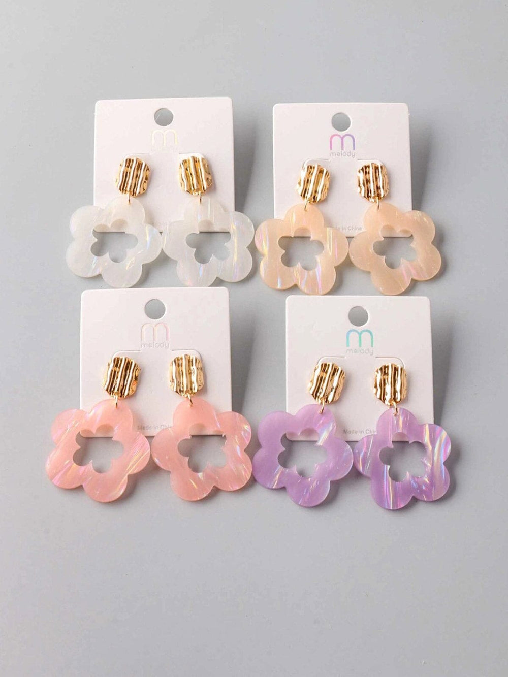 FASHION ASSORTED COLORS FLOWER EARRINGS