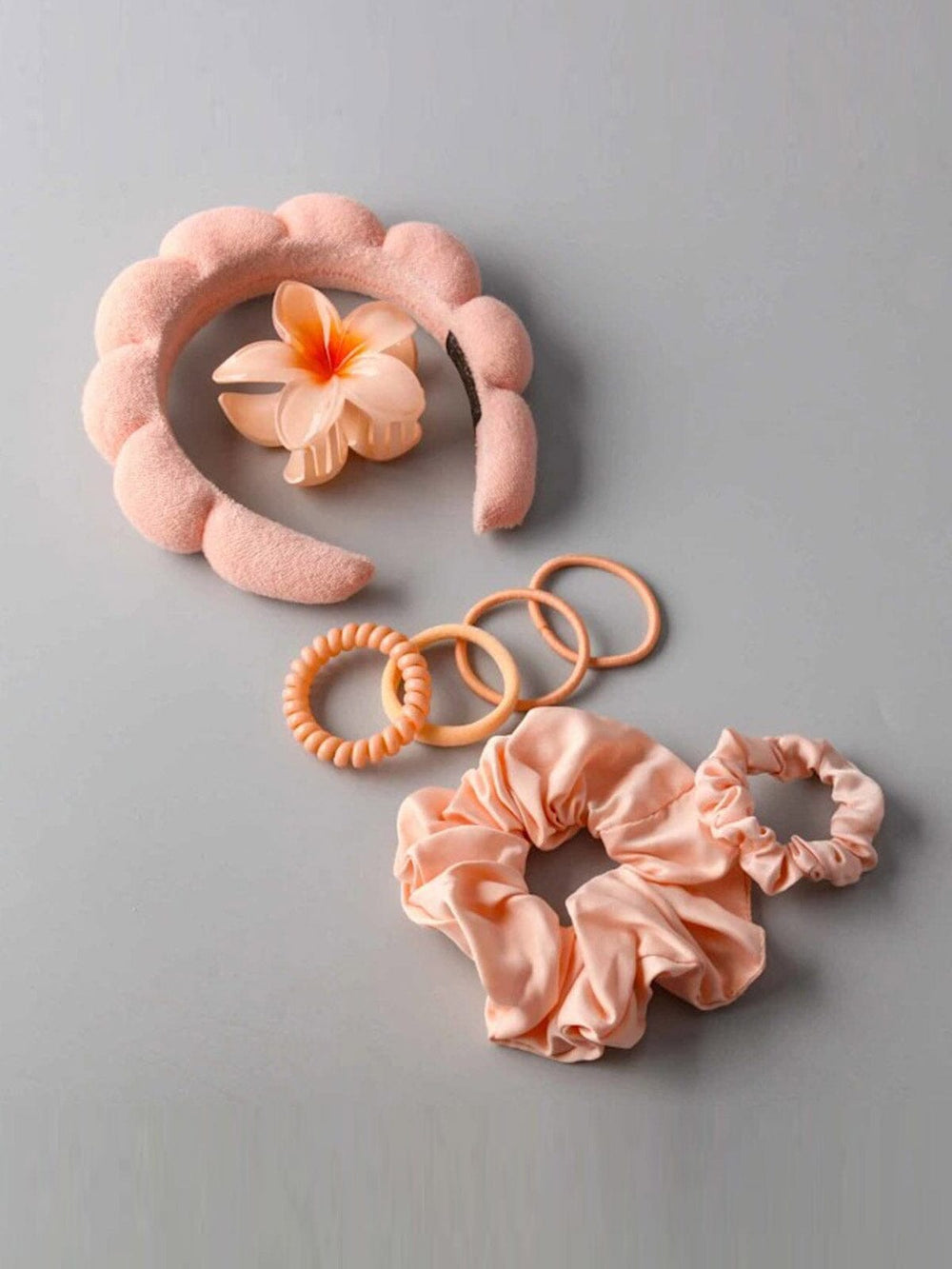 FASHION FLORAL HEADBAND & HAIR CLIP SCRUNCHIE MULTI PIECES SET