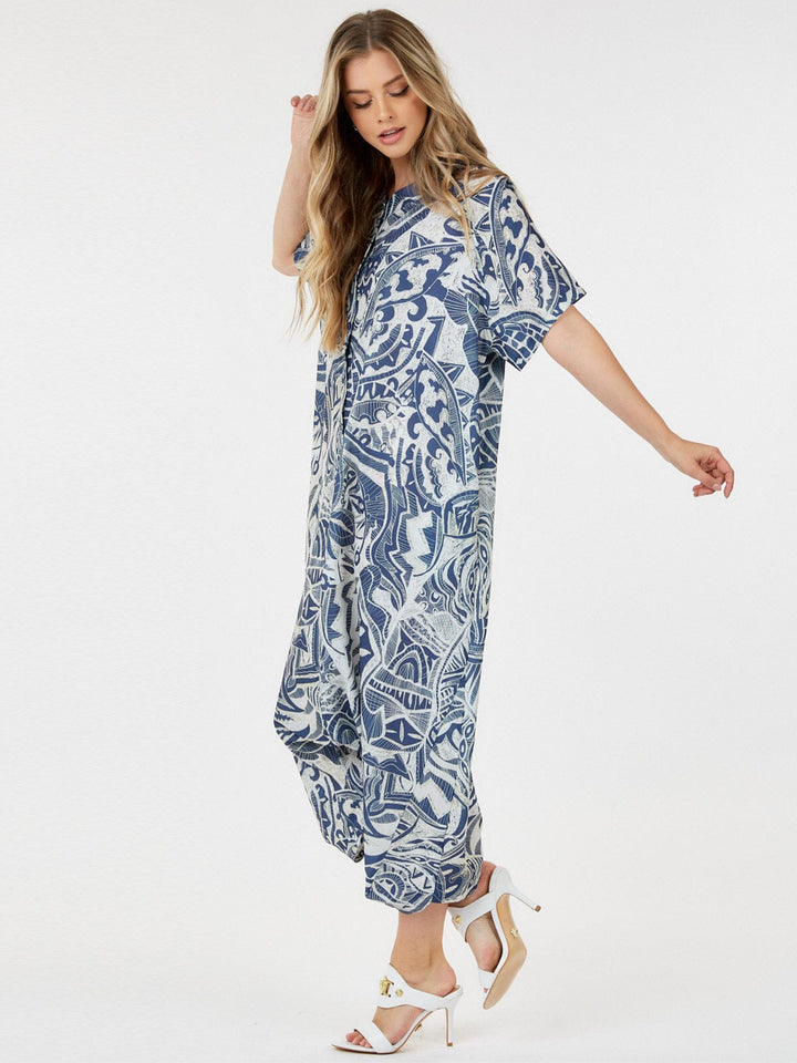 WOMEN'S SHORT SLEEVE BUTTON UP FRONT POCKETS MULTI PRINT JUMPSUIT