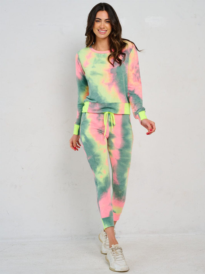 WOMEN'S LONG SLEEVE TOP & ELASTIC WAIST PANTS TIE DYE 2PC. SET