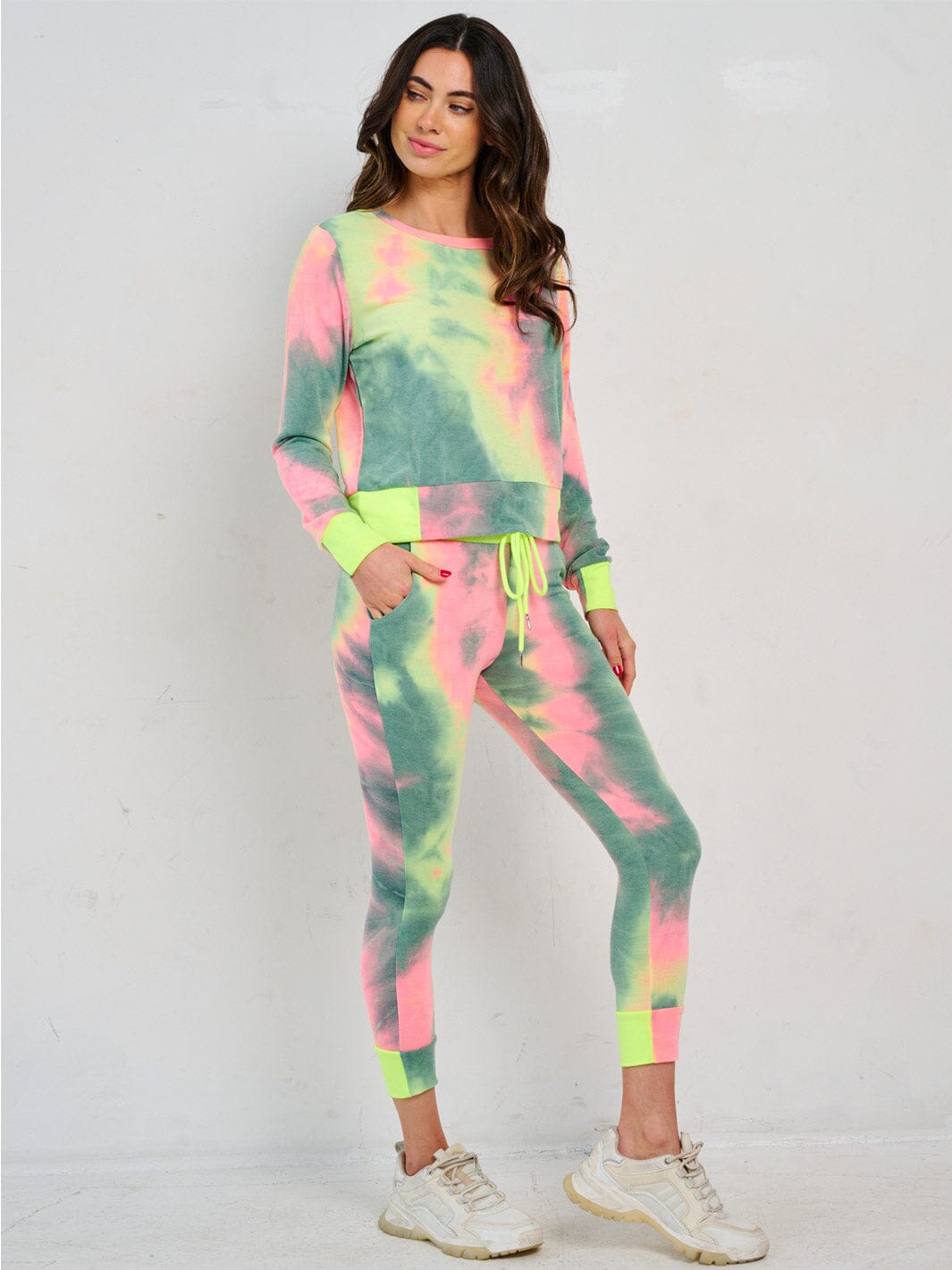 WOMEN'S LONG SLEEVE TOP & ELASTIC WAIST PANTS TIE DYE 2PC. SET