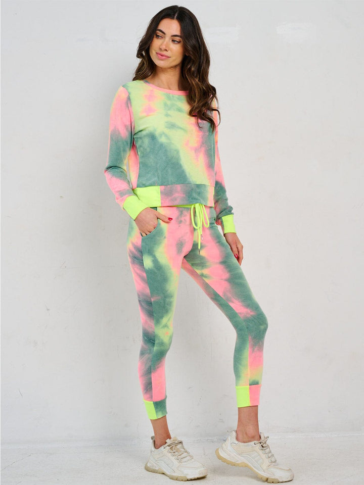 WOMEN'S LONG SLEEVE TOP & ELASTIC WAIST PANTS TIE DYE 2PC. SET