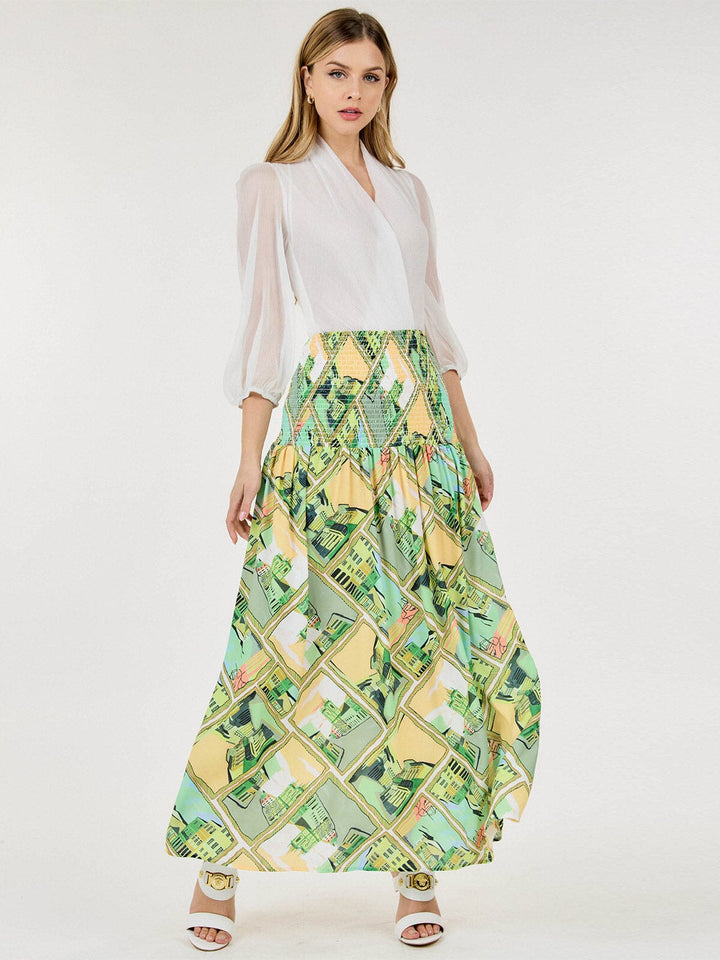 WOMEN'S SMOCK WAIST FLORAL MAXI SKIRT