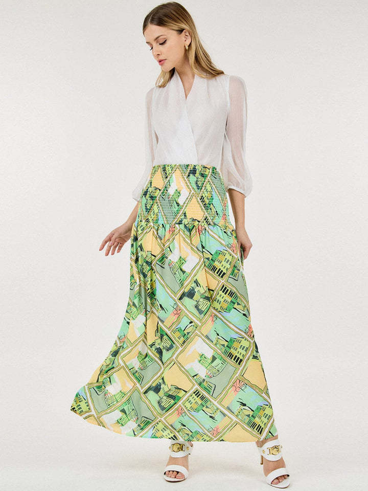 WOMEN'S SMOCK WAIST FLORAL MAXI SKIRT