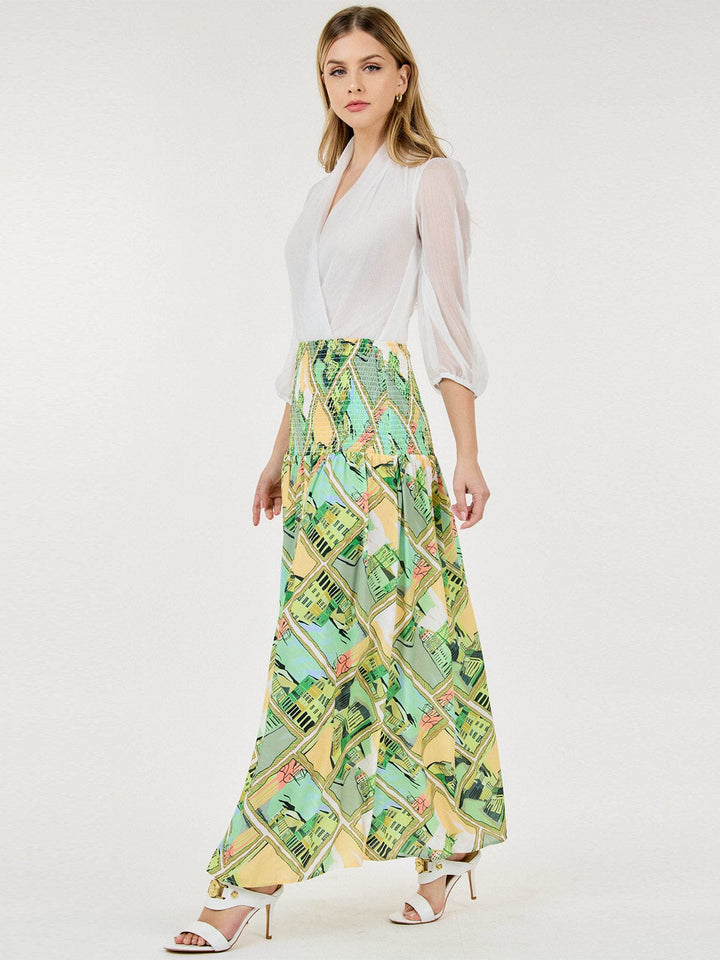 WOMEN'S SMOCK WAIST FLORAL MAXI SKIRT
