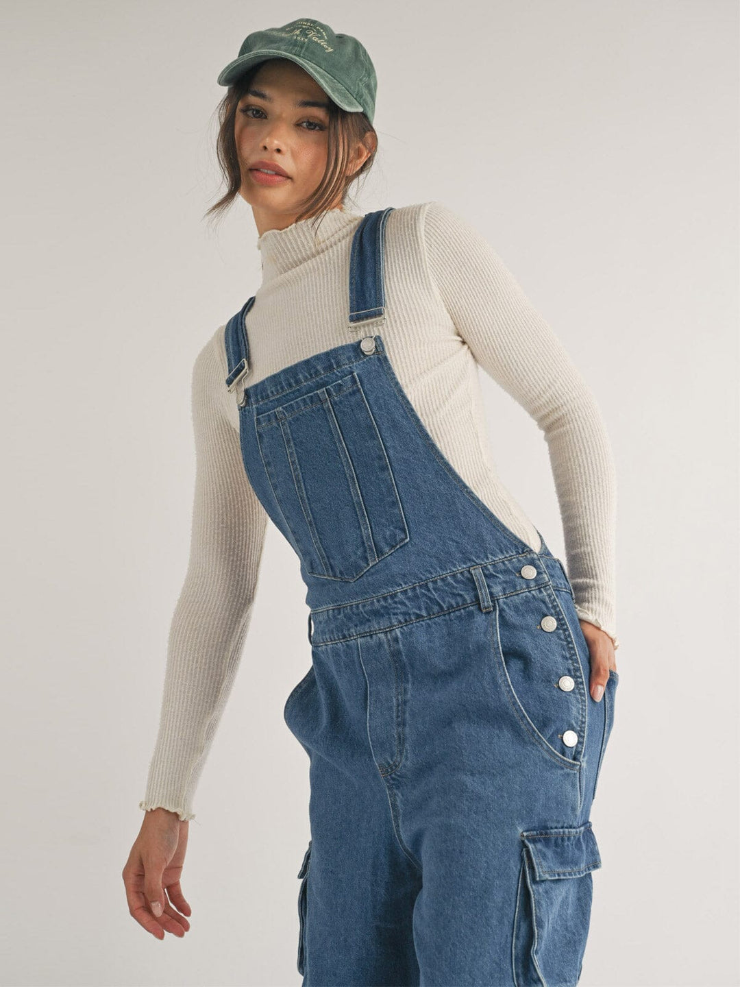 WOMEN'S BUTTON CLOSURE POCKETS DENIM OVERALL