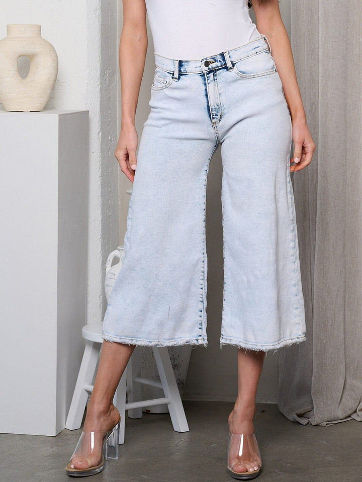 WOMEN'S HIGH RISE POCKETS WIDE LEG CAPRI PANTS