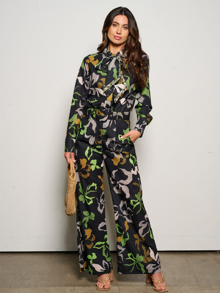 WOMEN'S LONG SLEEVE BLOUSE & WIDE LEG PANTS PRINTED 2PC. SET