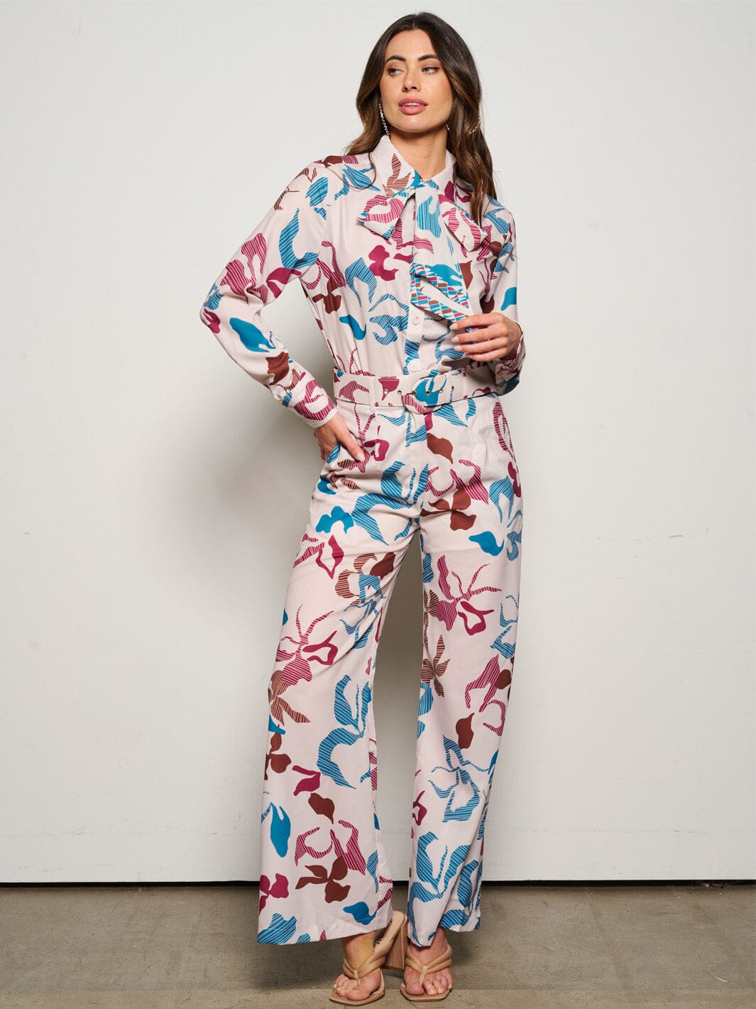 WOMEN'S LONG SLEEVE BLOUSE & WIDE LEG PANTS PRINTED 2PC. SET