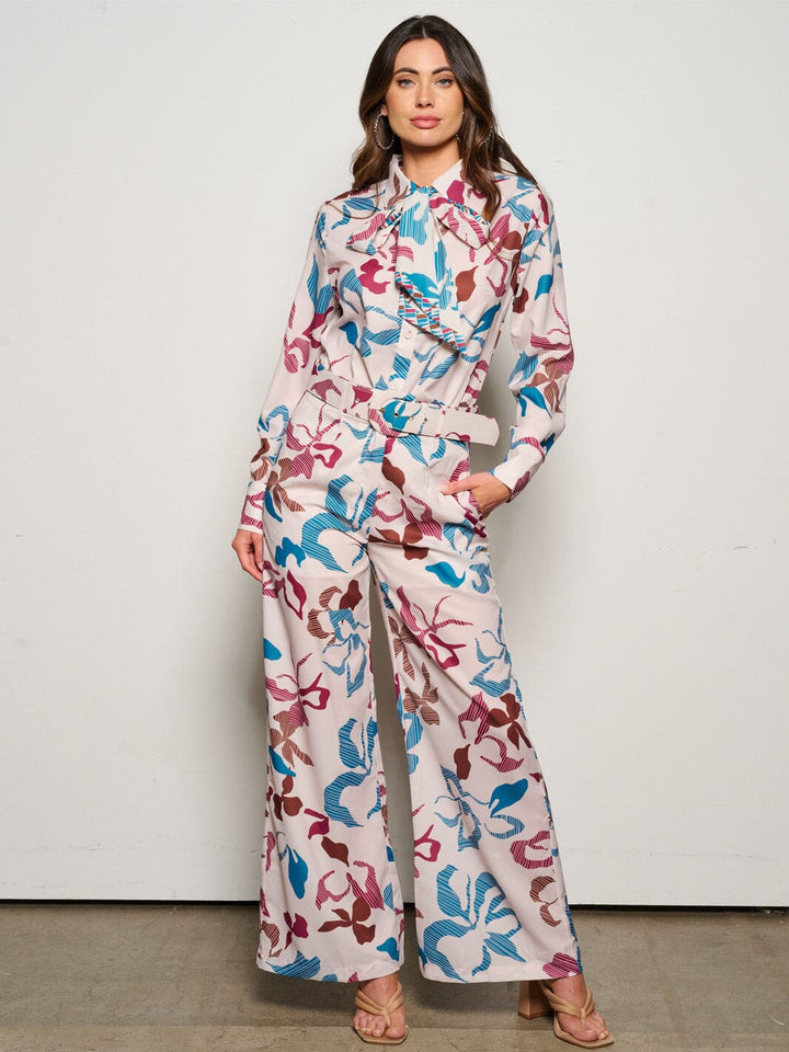 WOMEN'S LONG SLEEVE BLOUSE & WIDE LEG PANTS PRINTED 2PC. SET