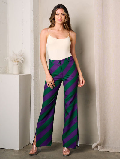 WOMEN'S WIDE SLIT LEG COLORBLOCK PANTS