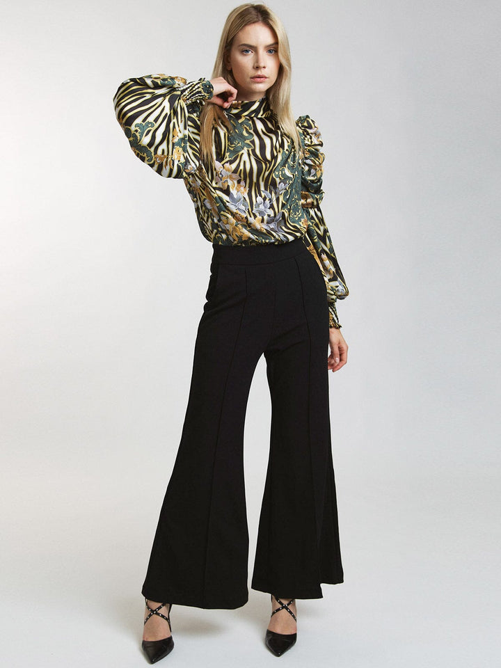WOMEN'S BUTTON CLOSURE FRONT POCKETS WIDE LEG PANTS