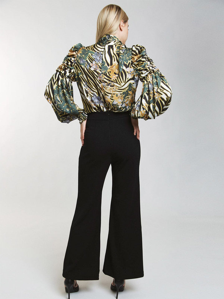 WOMEN'S BUTTON CLOSURE FRONT POCKETS WIDE LEG PANTS