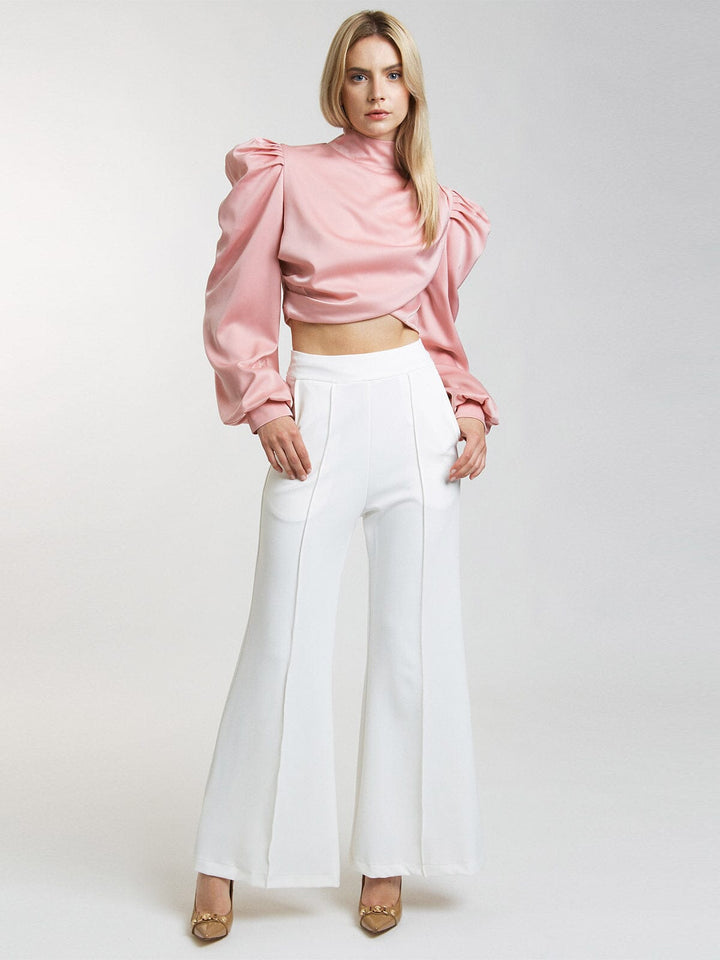 WOMEN'S BUTTON CLOSURE FRONT POCKETS WIDE LEG PANTS