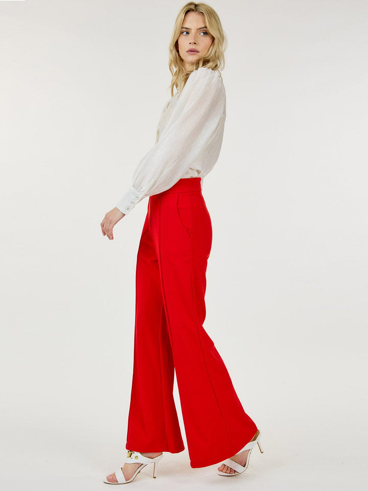 WOMEN'S BUTTON CLOSURE FRONT POCKETS WIDE LEG PANTS