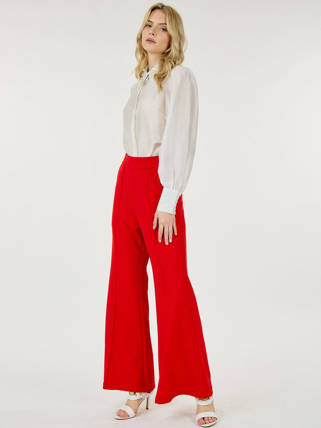 WOMEN'S BUTTON CLOSURE FRONT POCKETS WIDE LEG PANTS