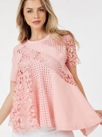 WOMEN'S SHORT SLEEVE CROCHET TUNIC BLOUSE
