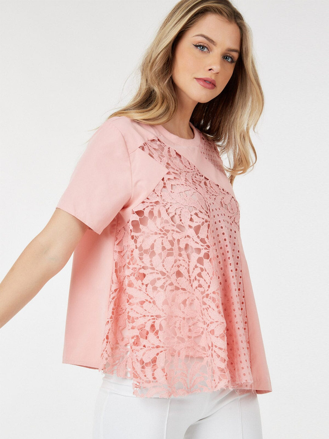 WOMEN'S SHORT SLEEVE CROCHET TUNIC BLOUSE