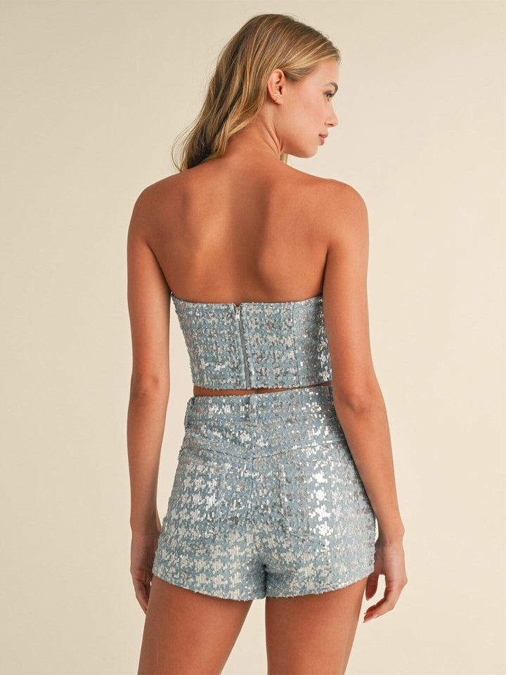 WOMEN'S SLEEVELESS CROP TOP & MINI SHORTS SEQUINS 2PC. SET