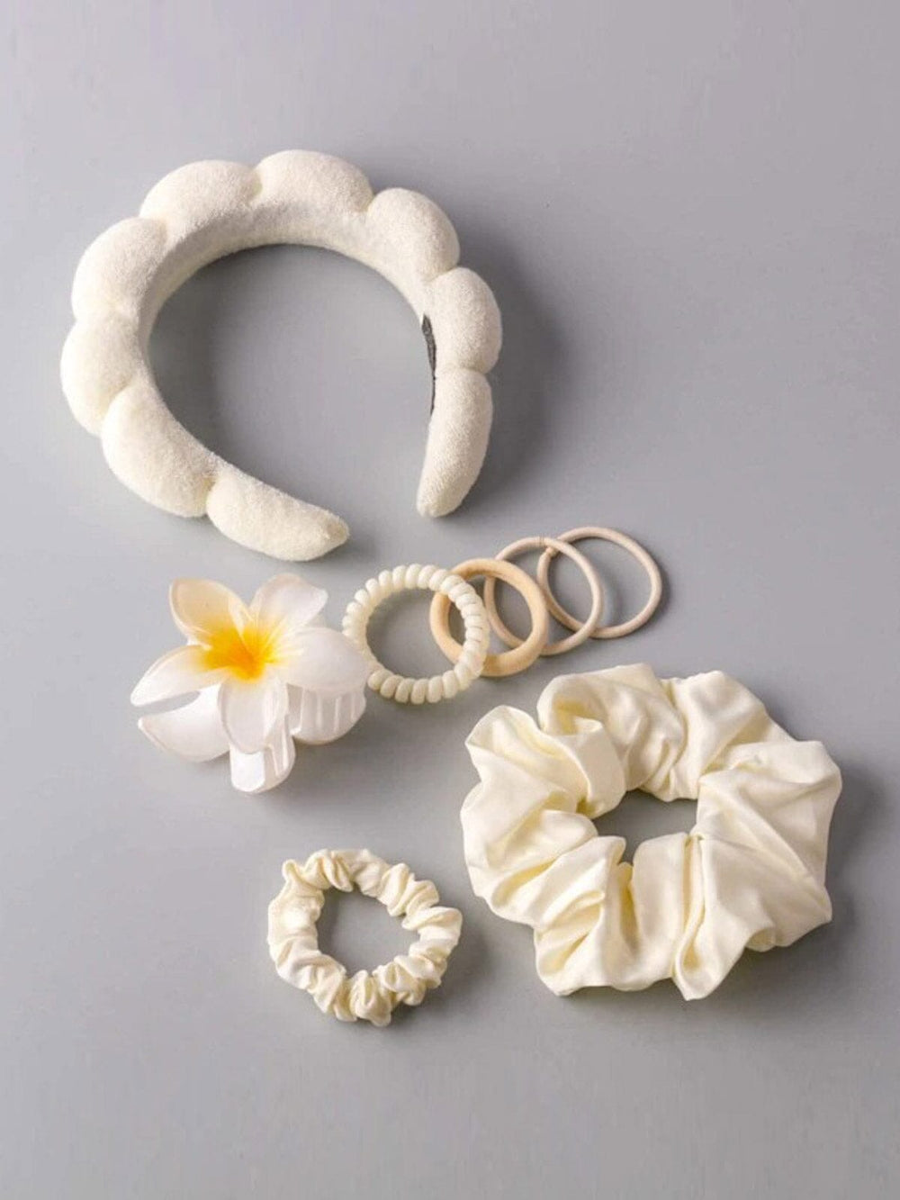 FASHION FLORAL HEADBAND & HAIR CLIP SCRUNCHIE MULTI PIECES SET