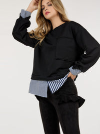 WOMEN'S LONG SLEEVE COLORBLOCK STRIPES TOP