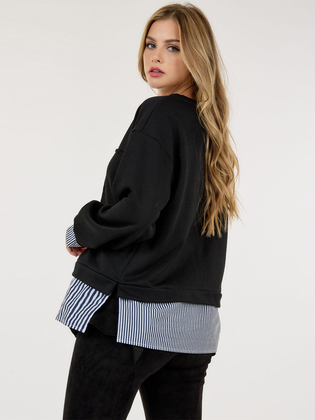 WOMEN'S LONG SLEEVE COLORBLOCK STRIPES TOP