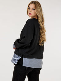 WOMEN'S LONG SLEEVE COLORBLOCK STRIPES TOP
